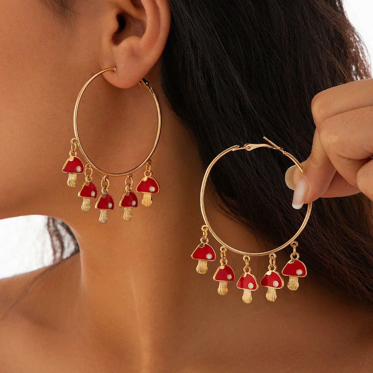 Jewelry Alloy Forest Style Mushroom Leaf Flower Exaggerated Pendant Tassel Earrings Electroplated
