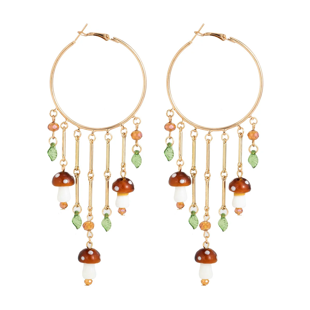 Jewelry Alloy Forest Style Mushroom Leaf Flower Exaggerated Pendant Tassel Earrings Electroplated - Image 5