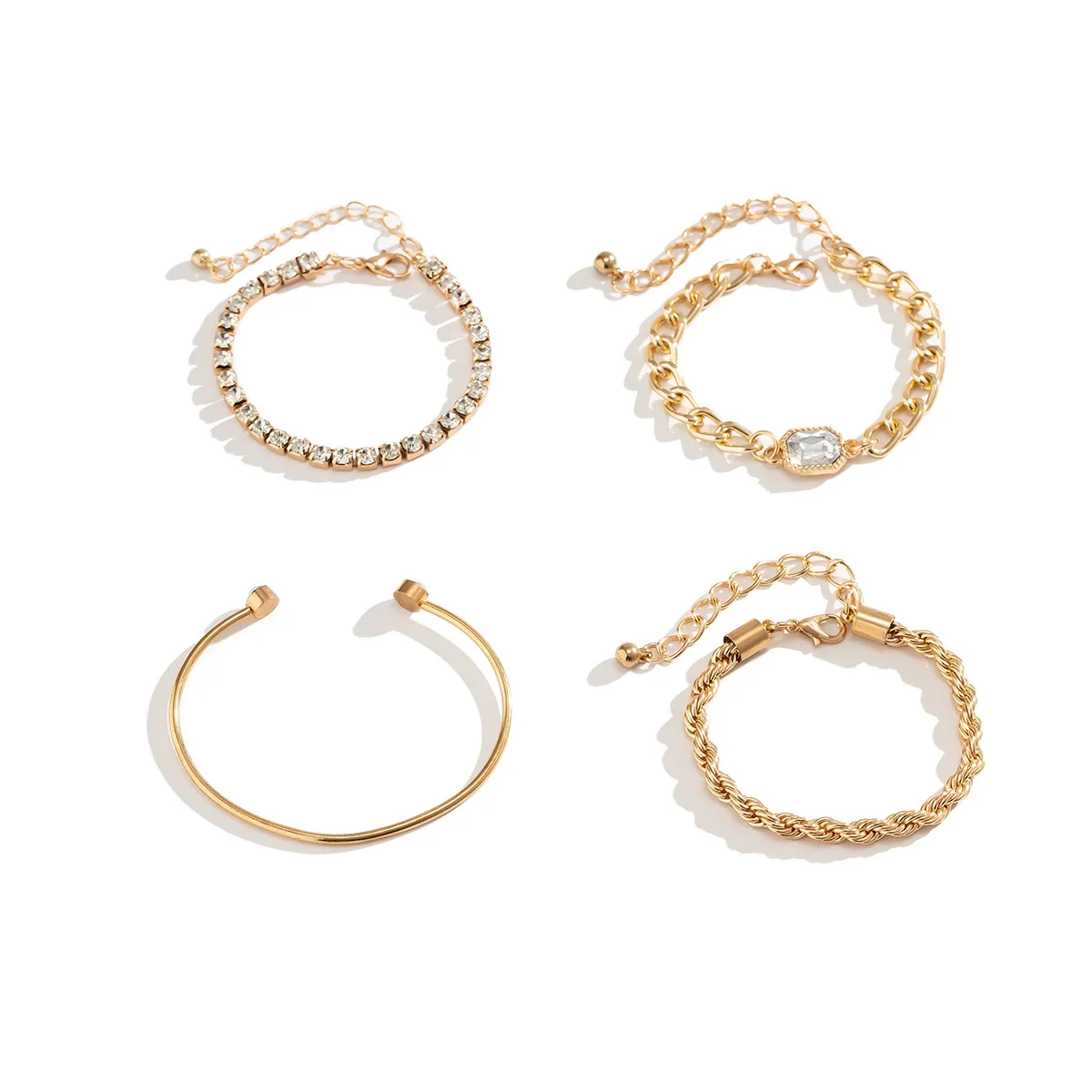 Jewelry Alloy Full Twist Chain Bracelet Geometric Style Diamond Design For Women - Image 3