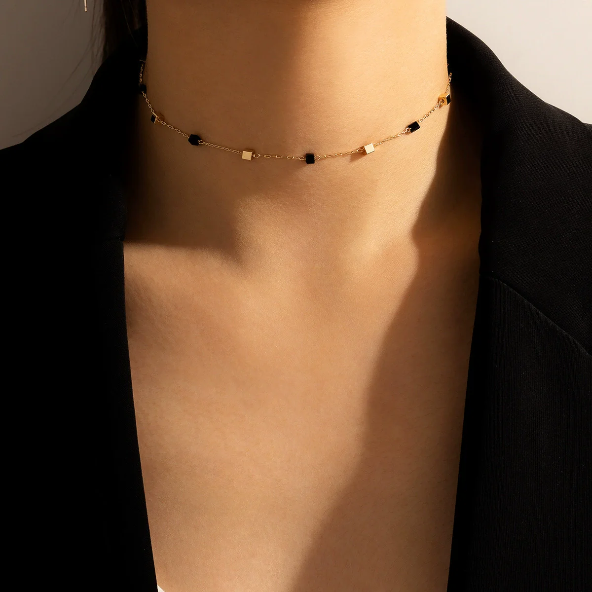 Jewelry Alloy Gems Geometric Three Dimensional Square Simple Necklace - Image 6
