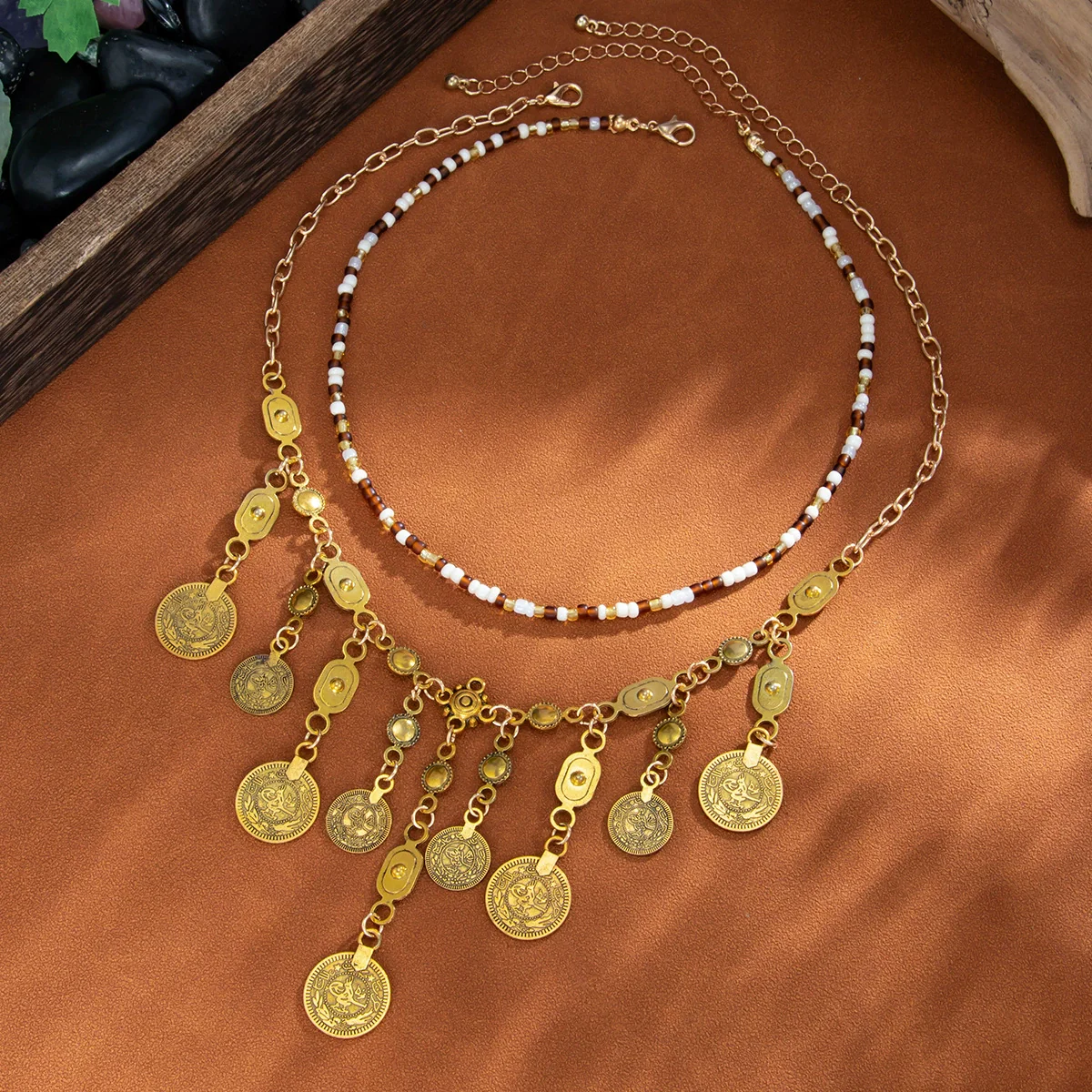 Jewelry Alloy Geometric Antique Coin Pendant Necklace With Twist Chain Electroplating Style For Unisex - Image 4