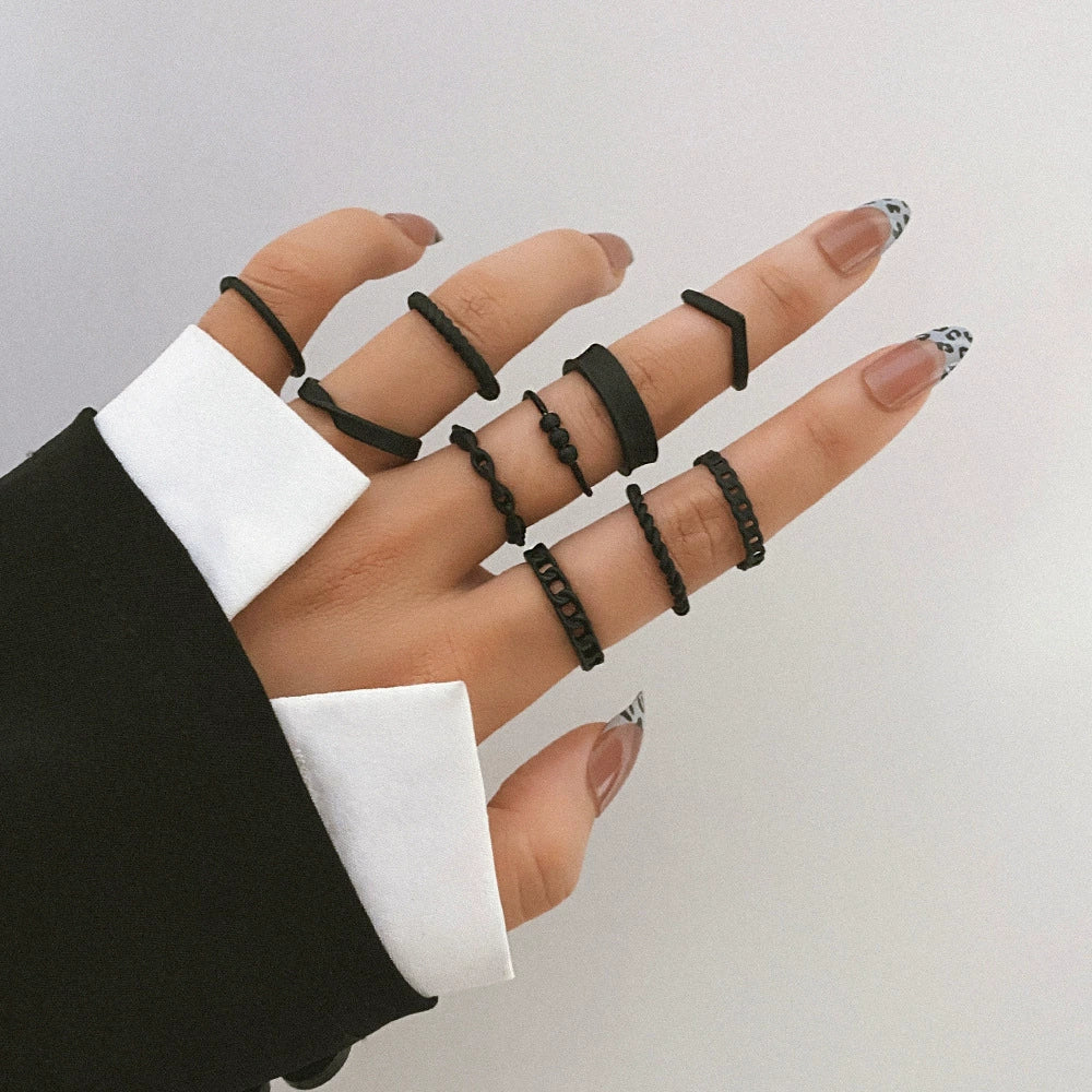 Jewelry Alloy Geometric Black Butterfly Electroplated Women's Ring Set - Image 2