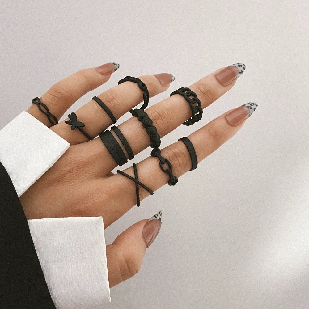 Jewelry Alloy Geometric Black Butterfly Electroplated Women's Ring Set - Image 4