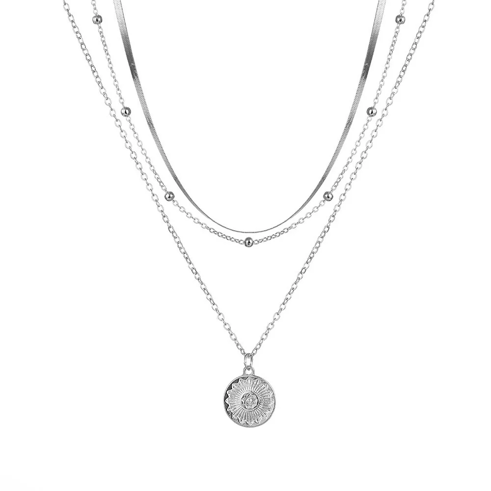 Jewelry Alloy Geometric Cross Heartshaped Pendant Multilayer Necklace With Diamond For Women - Image 8