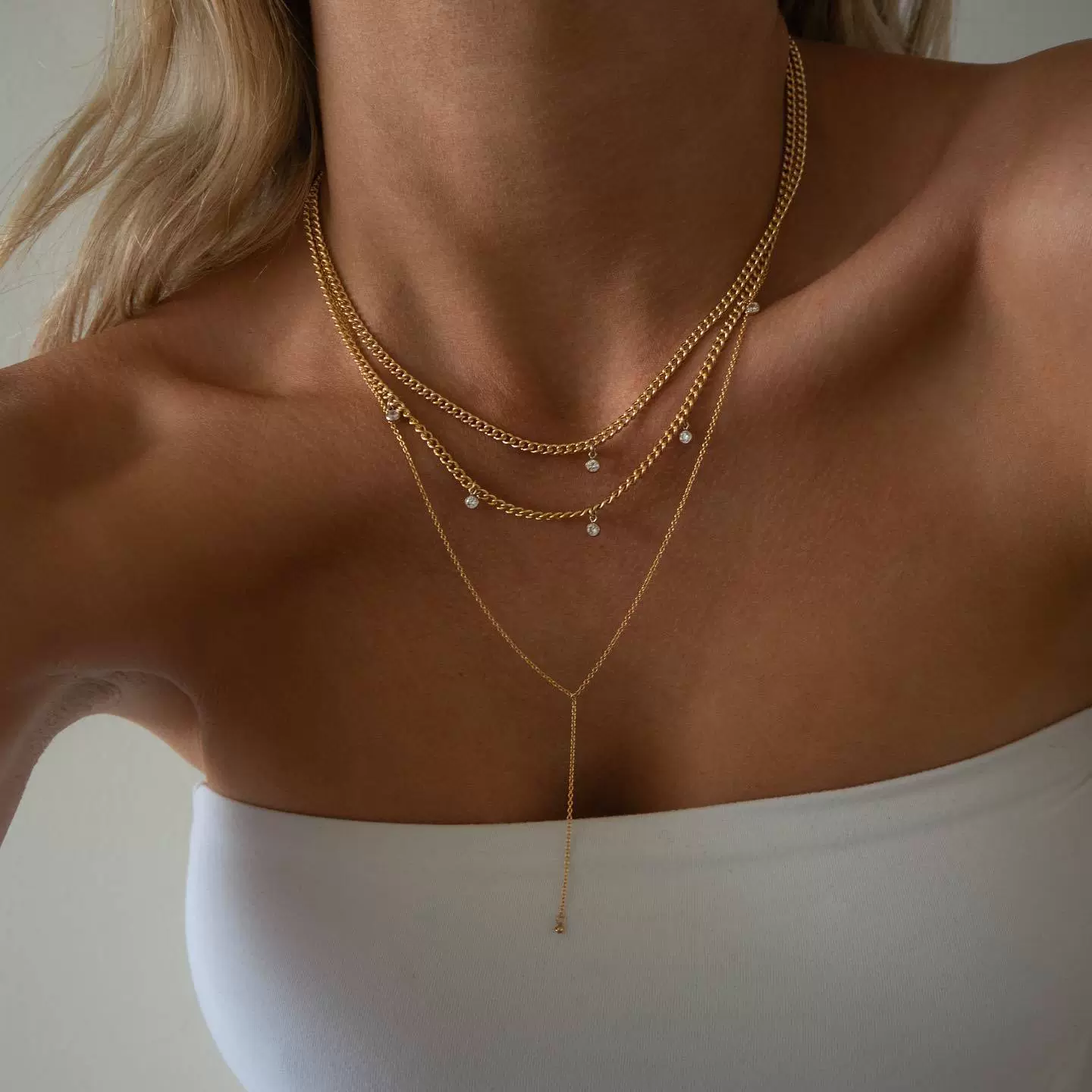Jewelry Alloy Geometric Crystal Tassel Clavicle Necklace Cold Style Simple Multi Layer Stacked Diamond Design