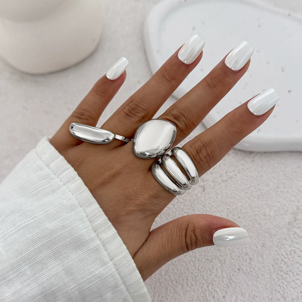 Jewelry Alloy Geometric Curved Open Ring Simple Style Electroplated - Image 2