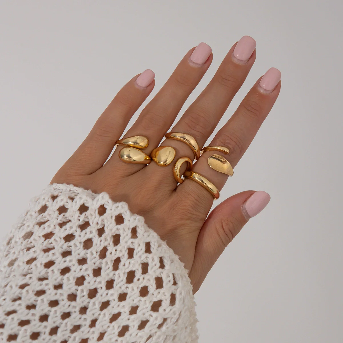 Jewelry Alloy Geometric Exaggerated Asymmetrical Open Ring Set Electroplating Niche Style - Image 12