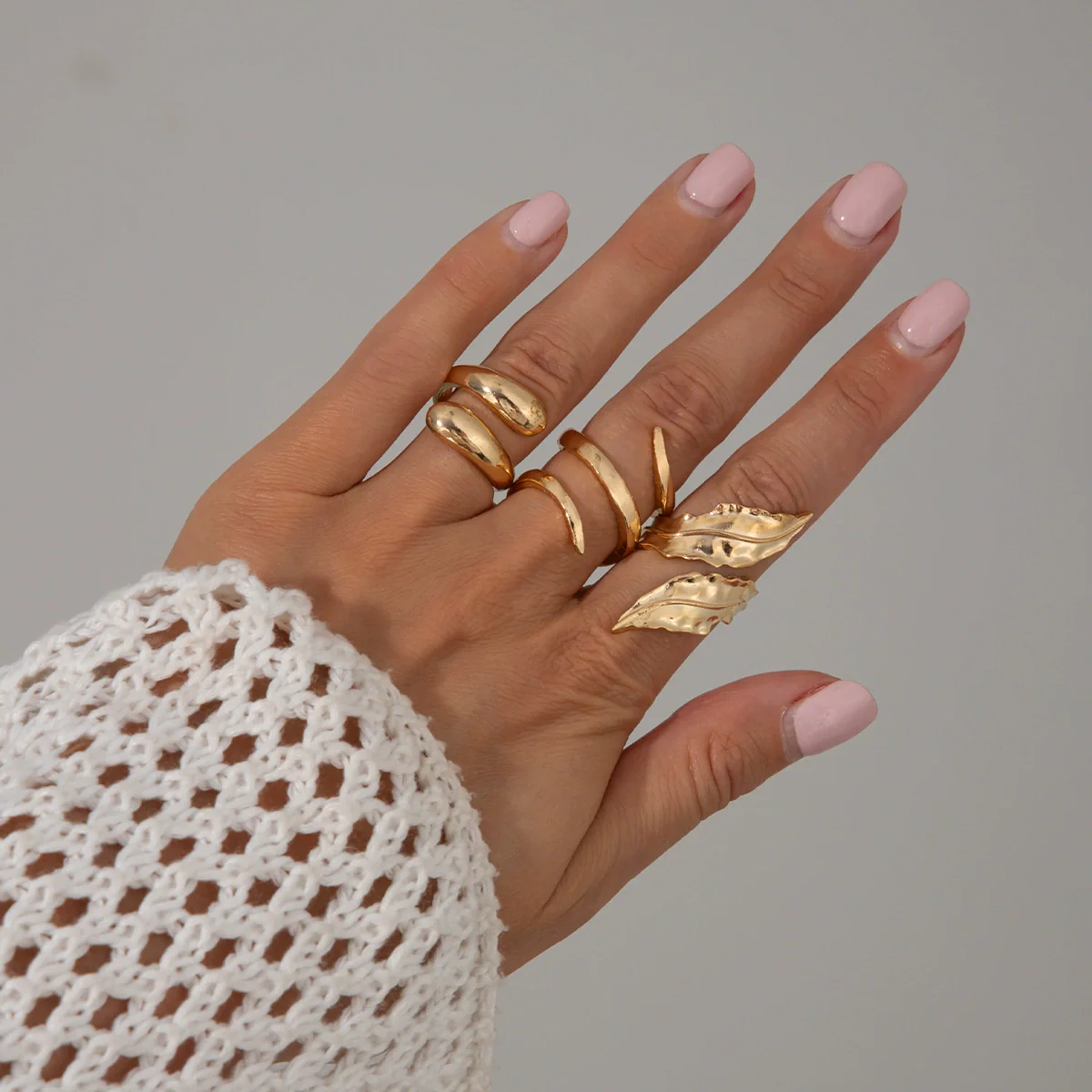 Jewelry Alloy Geometric Exaggerated Asymmetrical Open Ring Set Electroplating Niche Style - Image 14