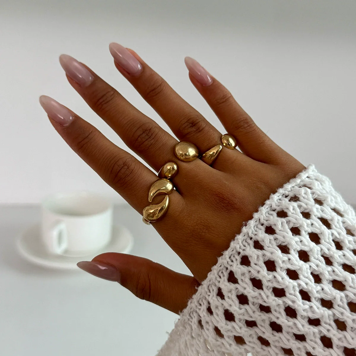 Jewelry Alloy Geometric Exaggerated Asymmetrical Open Ring Set Electroplating Niche Style - Image 20