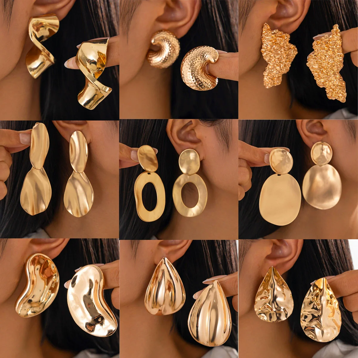 Jewelry Alloy Geometric Folding Water Drop Pendant Earrings Electroplating