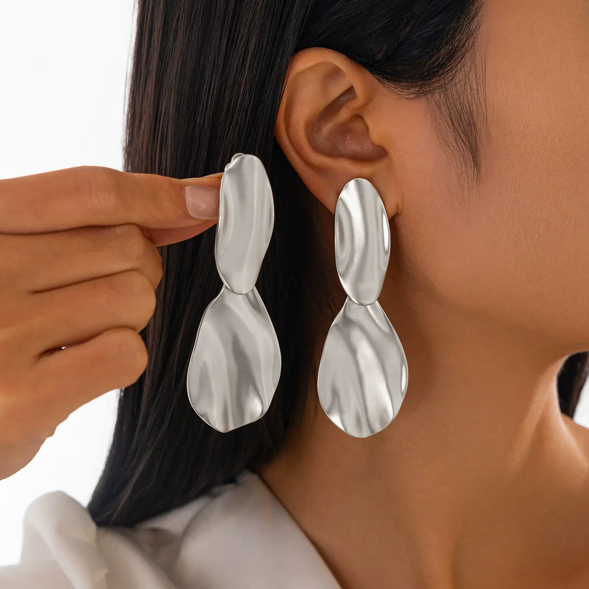 Jewelry Alloy Geometric Folding Water Drop Pendant Earrings Electroplating - Image 10