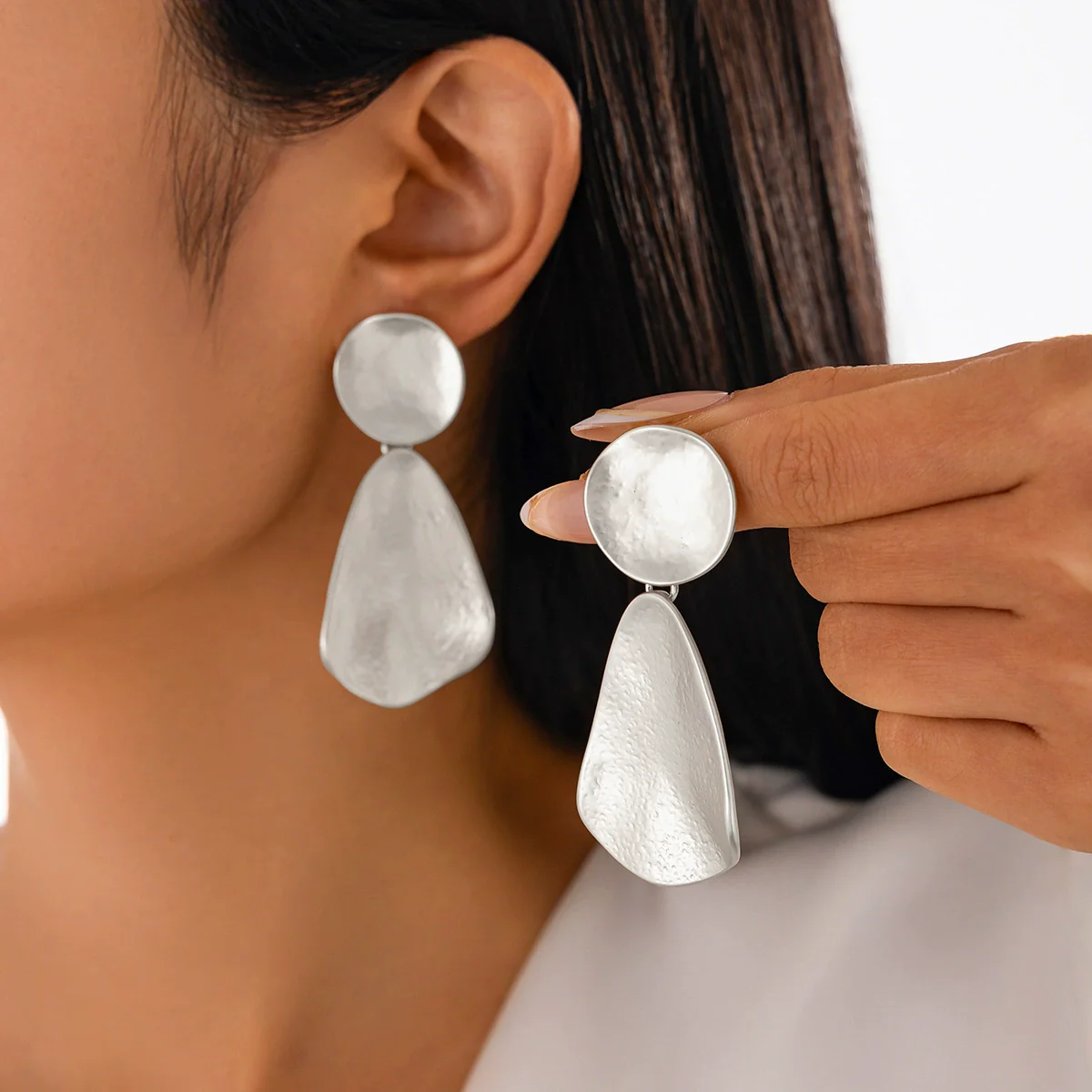 Jewelry Alloy Geometric Folding Water Drop Pendant Earrings Electroplating - Image 11