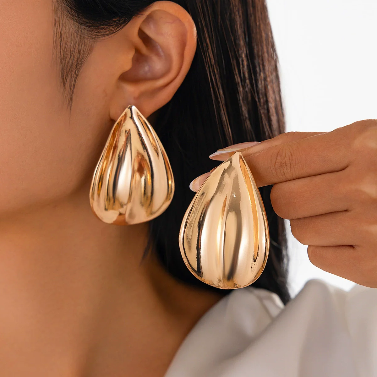 Jewelry Alloy Geometric Folding Water Drop Pendant Earrings Electroplating - Image 13