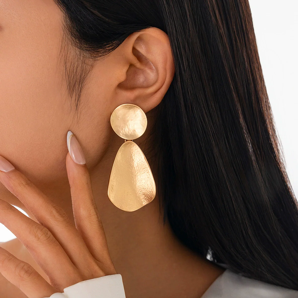 Jewelry Alloy Geometric Folding Water Drop Pendant Earrings Electroplating - Image 3