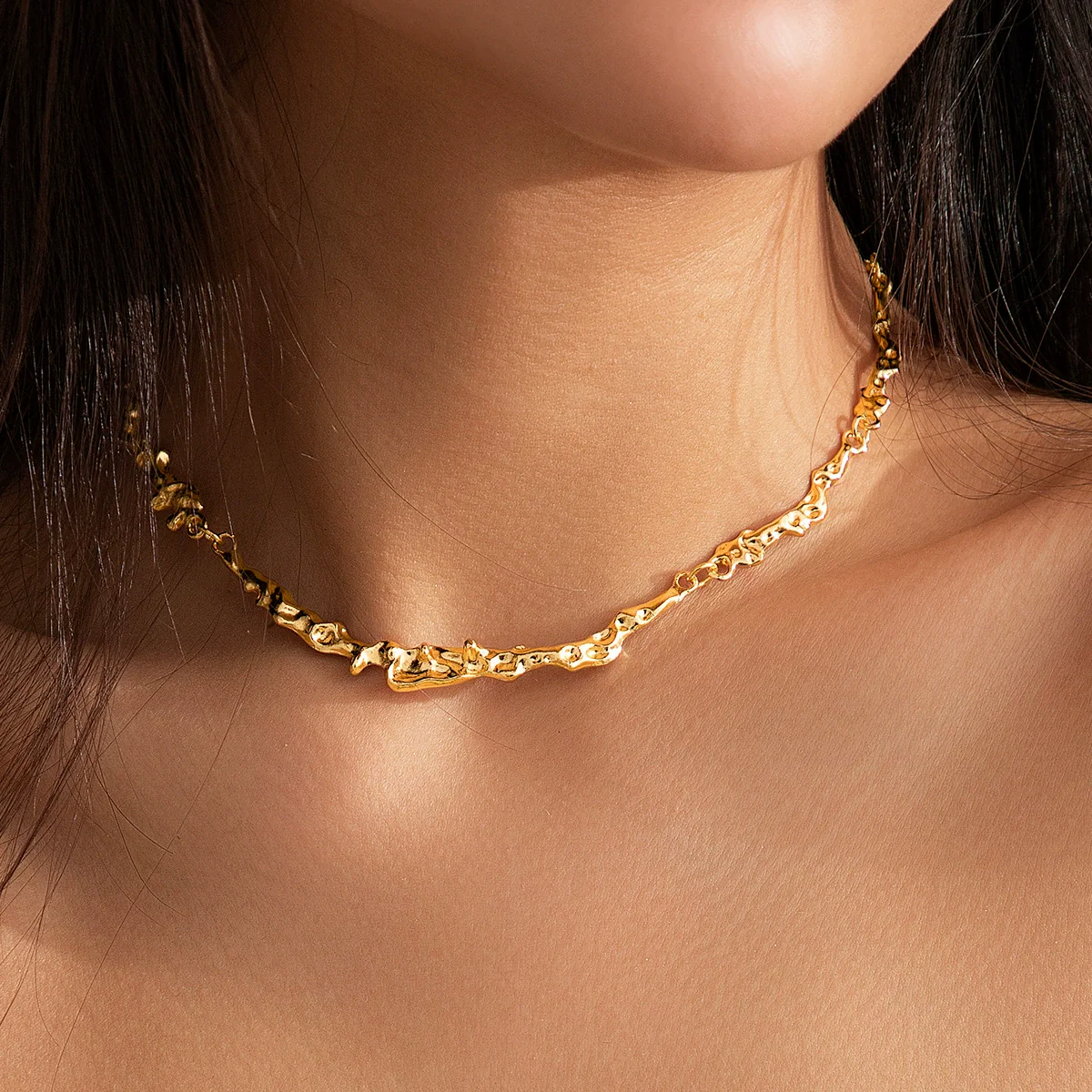 Jewelry Alloy Geometric Handmade Chain Irregular Collar Choker Lava Necklace For Women - Image 12