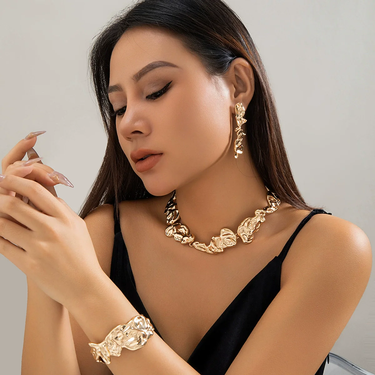 Jewelry Alloy Geometric Handmade Chain Irregular Collar Choker Lava Necklace For Women - Image 2