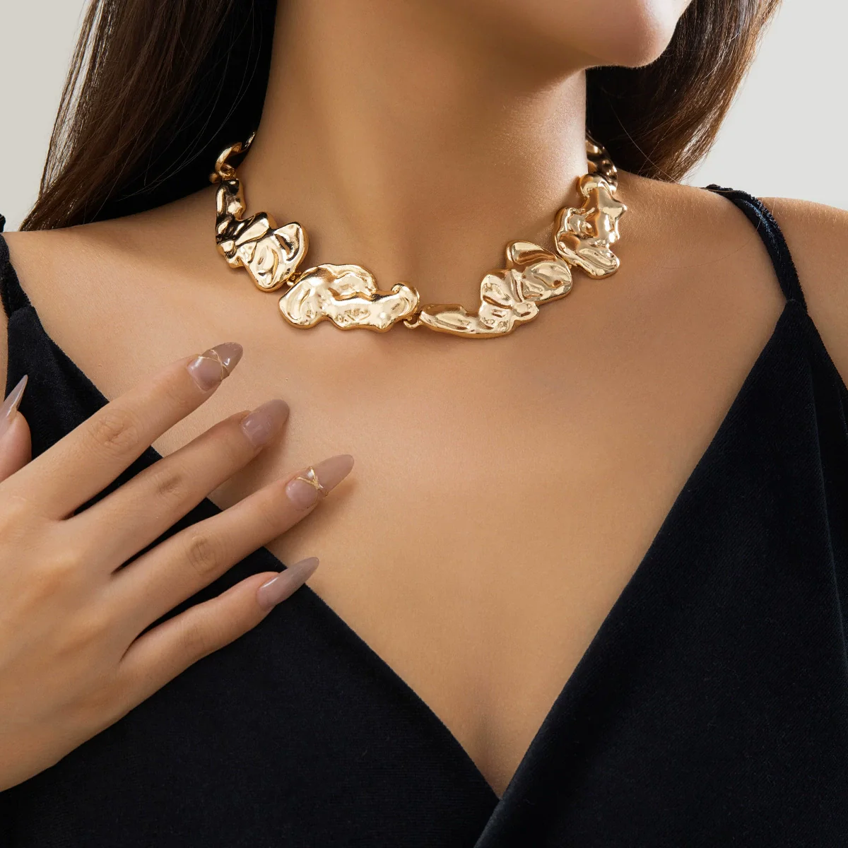 Jewelry Alloy Geometric Handmade Chain Irregular Collar Choker Lava Necklace For Women - Image 6