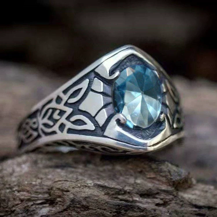 Jewelry Alloy Geometric Oval Moonstone Ring With Constellation Pattern Electroplated Punk Retro Style Unisex - Image 2