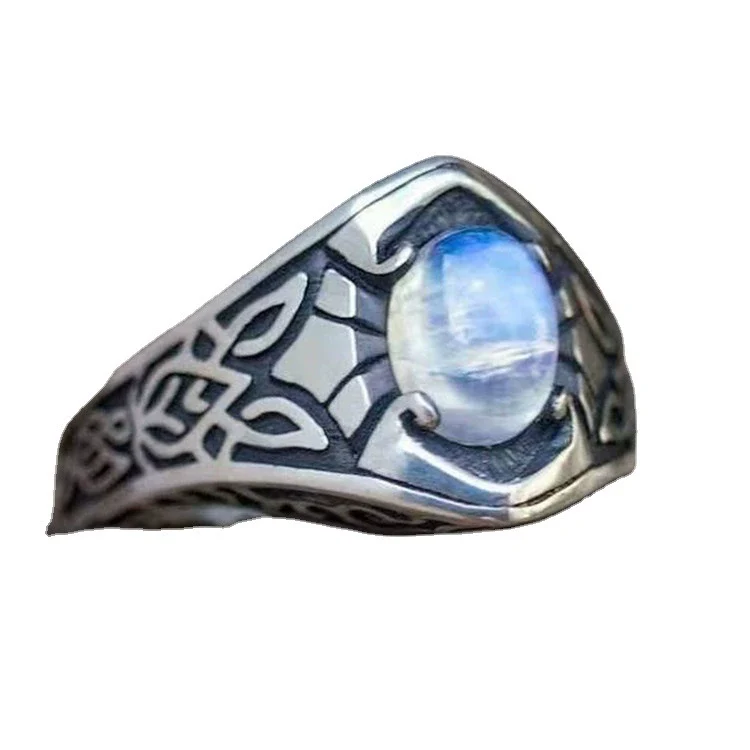 Jewelry Alloy Geometric Oval Moonstone Ring With Constellation Pattern Electroplated Punk Retro Style Unisex - Image 5