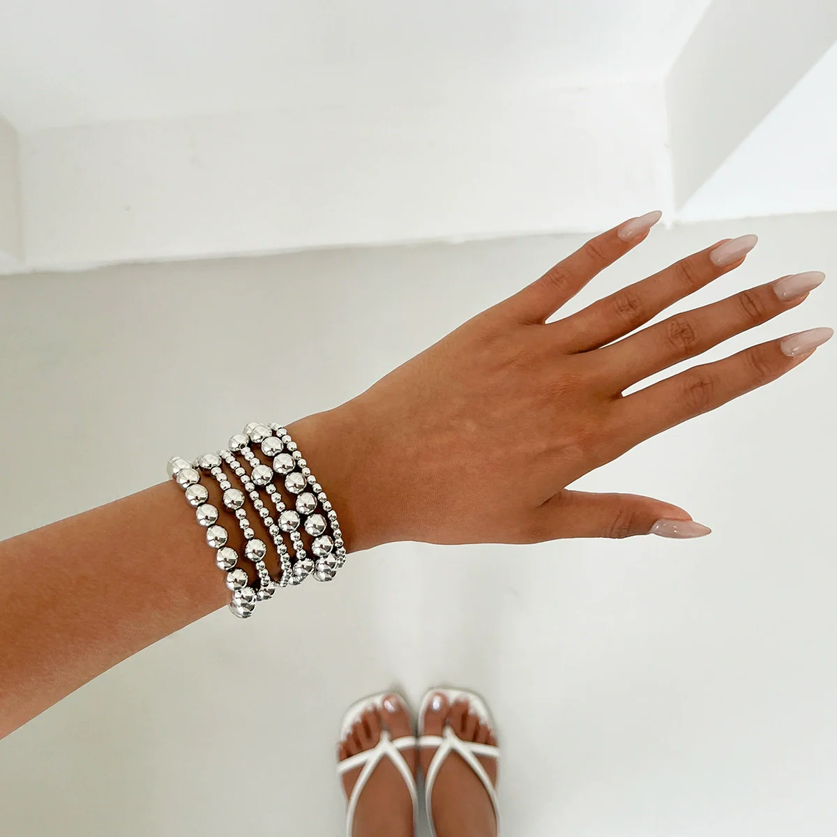 Jewelry Alloy Geometric Style Irregular Round Bead Bracelet And Spiral Pendant Necklace With Electroplating - Image 3
