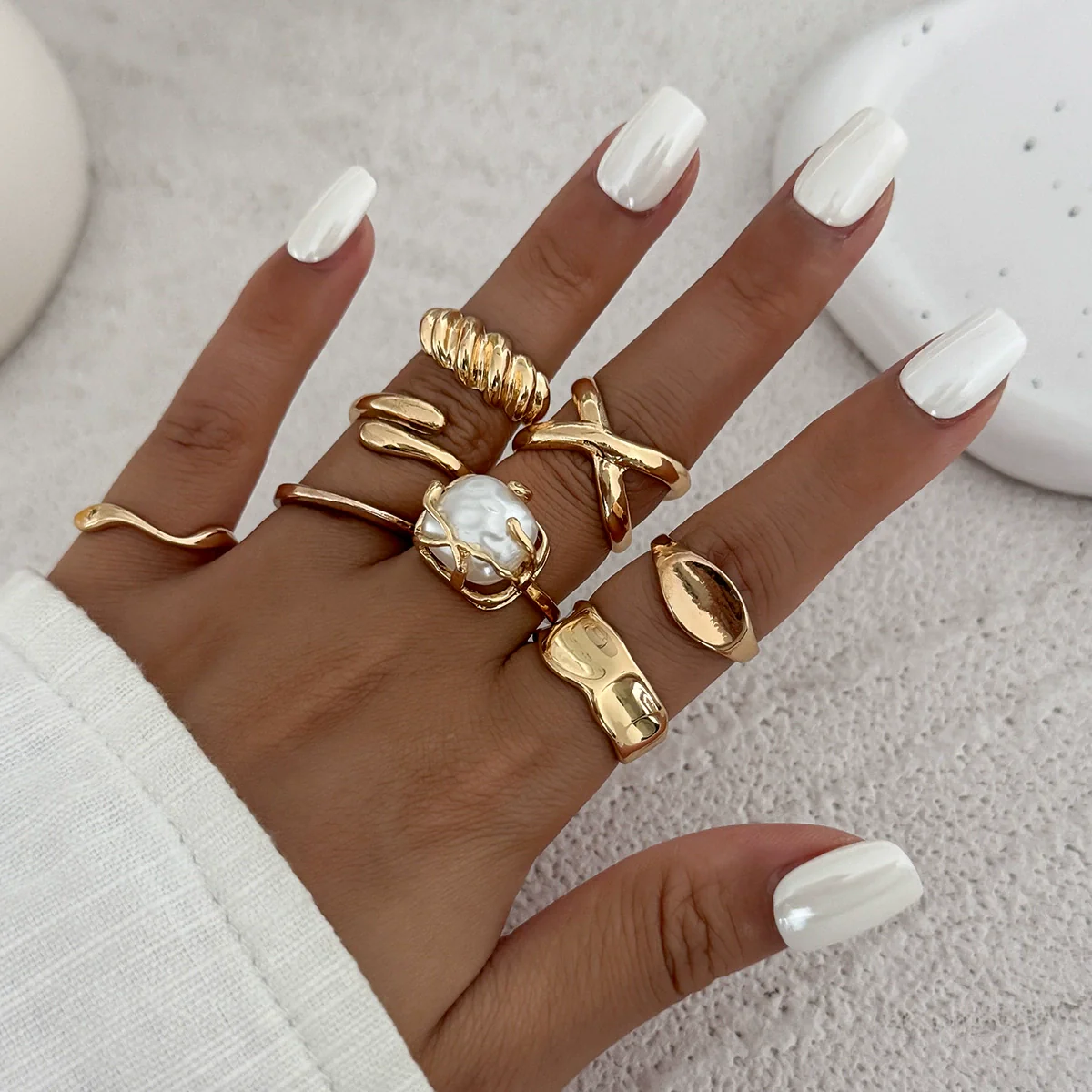 Jewelry Alloy Geometric Water Drop Hug Open Ring Electroplating For Women - Image 3