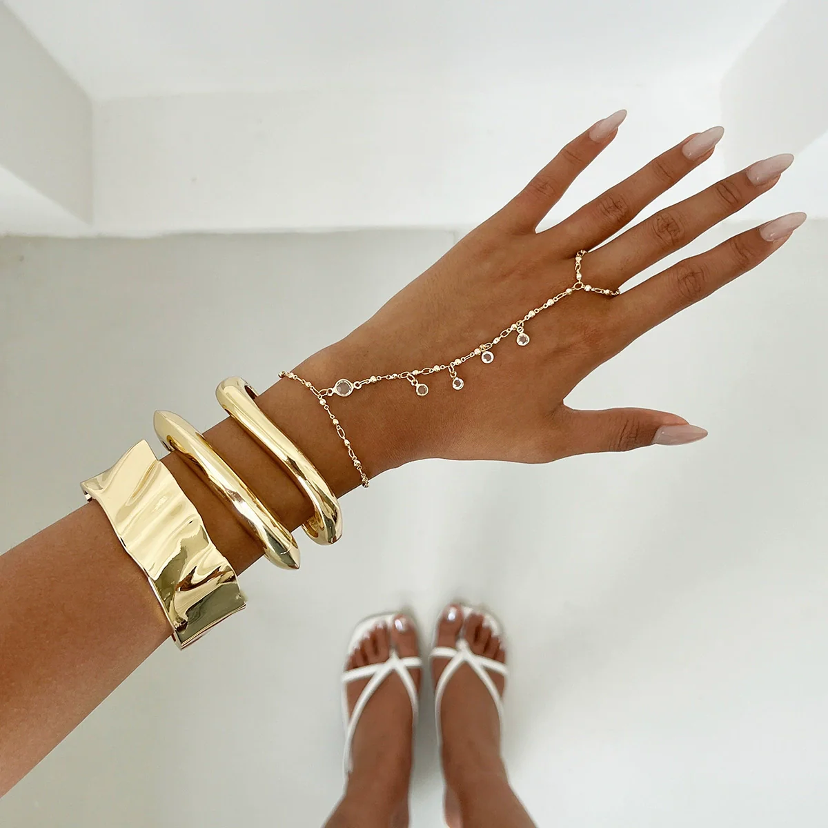 Jewelry Alloy Glossy Spring Bracelet Set Fashion Geometric Electroplating Design