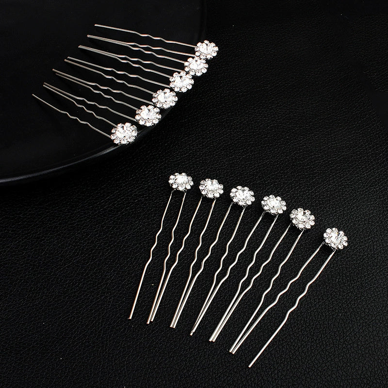 Jewelry Alloy Handmade Flower Rhinestone Ushaped Hair Fork Hair Accessories - Image 2