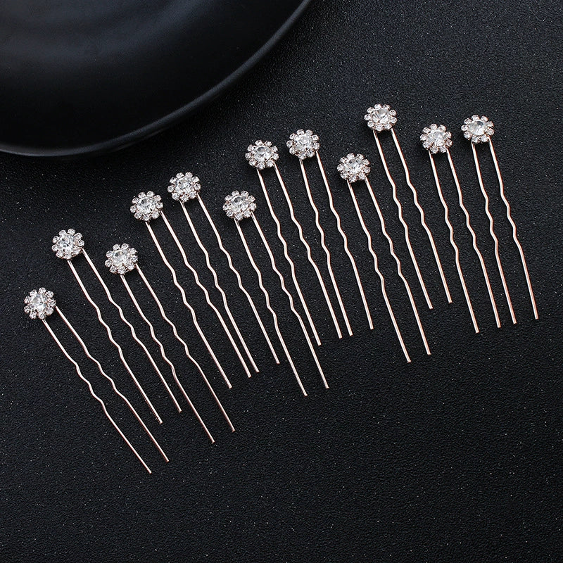 Jewelry Alloy Handmade Flower Rhinestone Ushaped Hair Fork Hair Accessories - Image 3