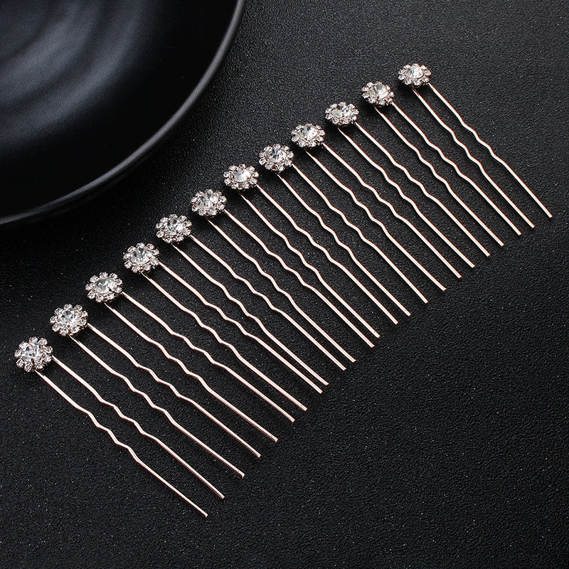 Jewelry Alloy Handmade Flower Rhinestone Ushaped Hair Fork Hair Accessories - Image 6