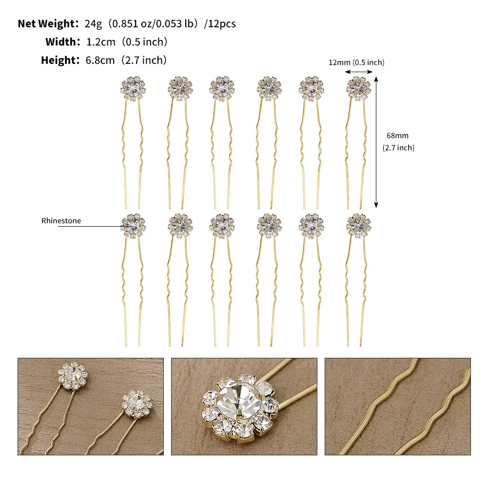 Jewelry Alloy Handmade Flower Rhinestone Ushaped Hair Fork Hair Accessories - Image 7
