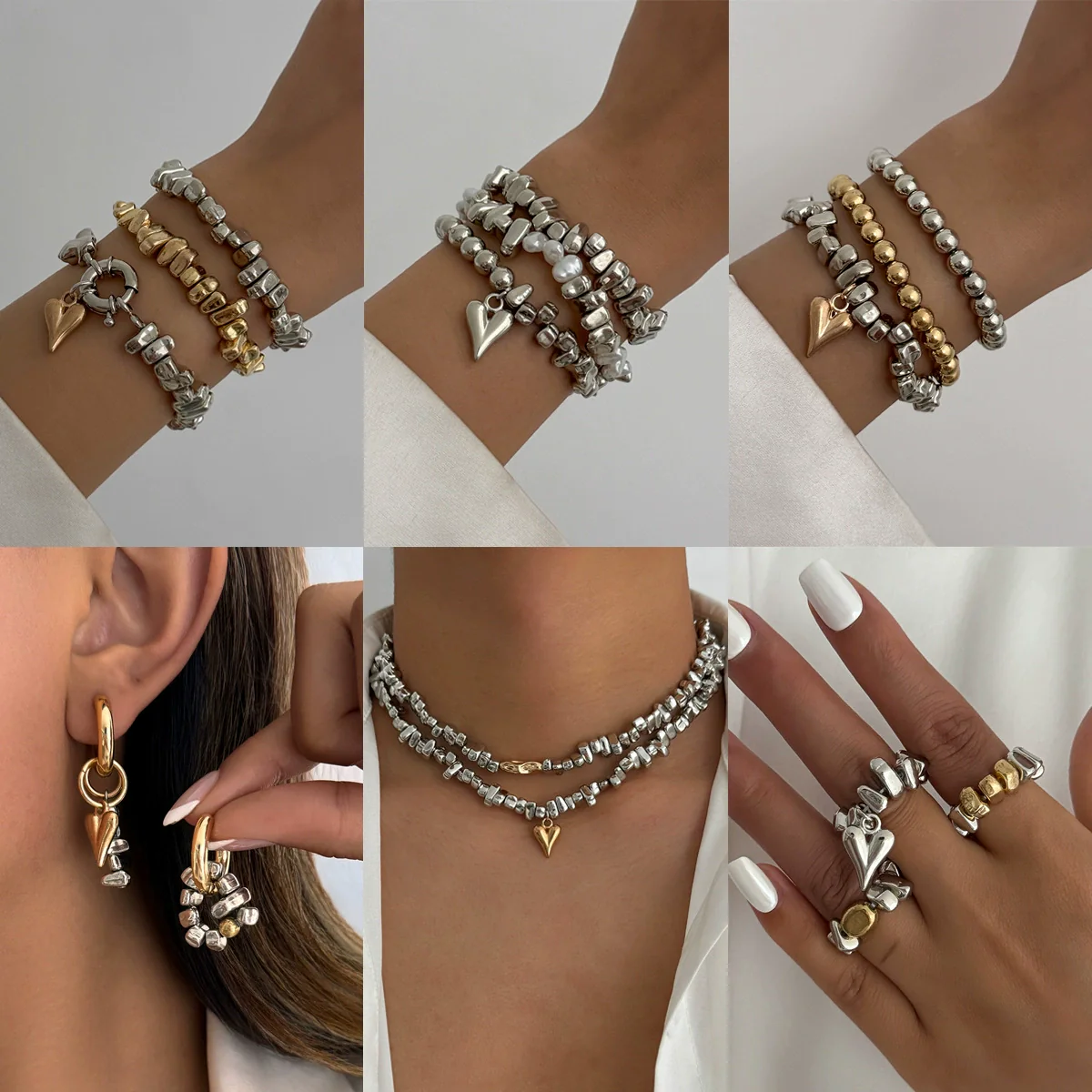 Jewelry Alloy Heart Geometric Clavicle Chain Electroplating Light Luxury Style