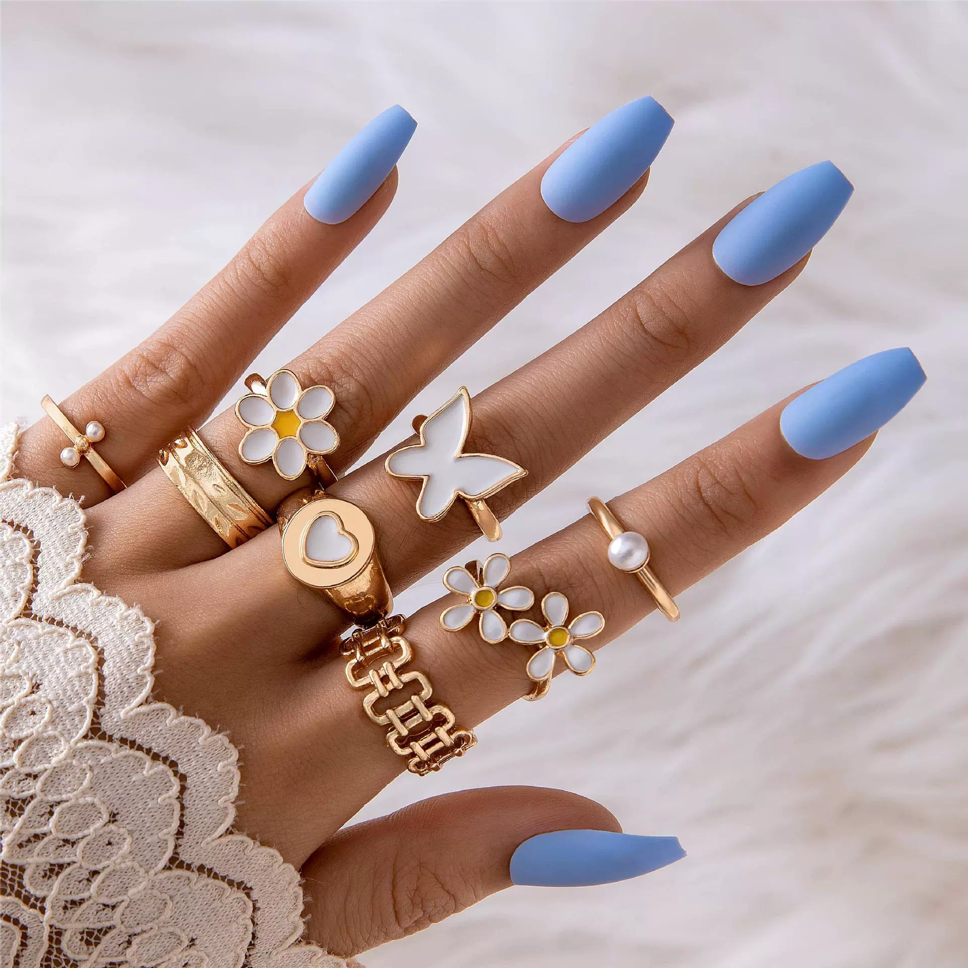 Jewelry Alloy Heart Geometric Oil Drop Ring Sixpiece Set - Image 8