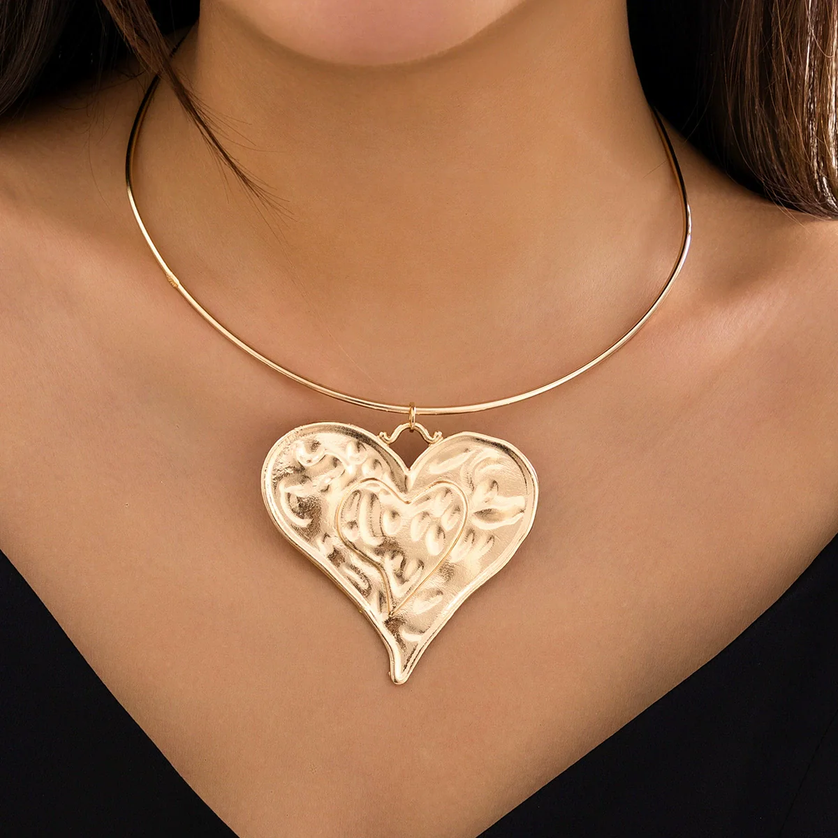 Jewelry Alloy Heart Geometric Pendant Collar Necklace For Women