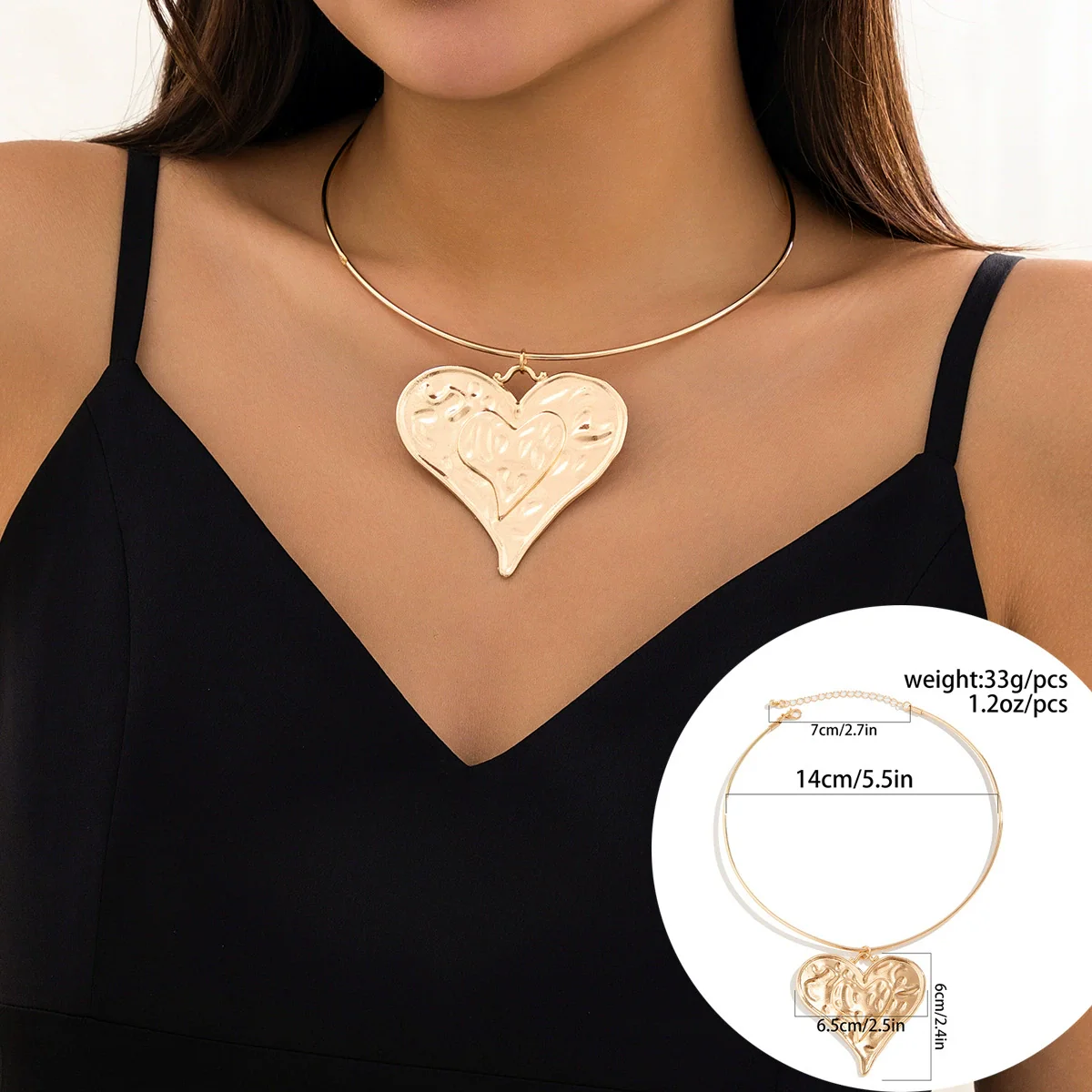 Jewelry Alloy Heart Geometric Pendant Collar Necklace For Women - Image 6