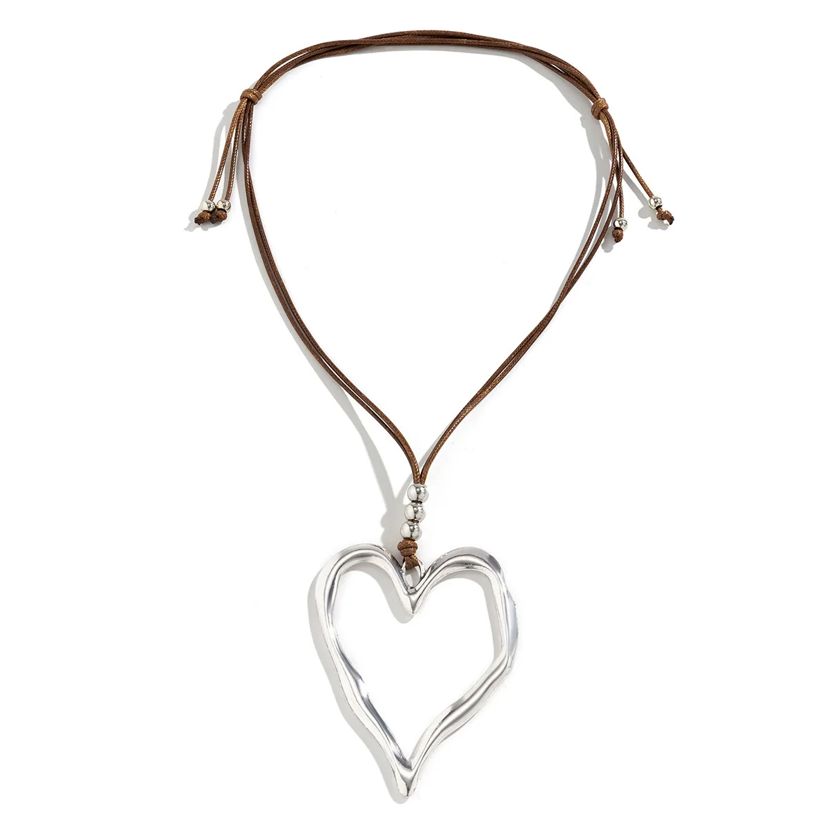 Jewelry Alloy Heart Geometric Pendant Necklace Electroplated Wax Line For Women - Image 5