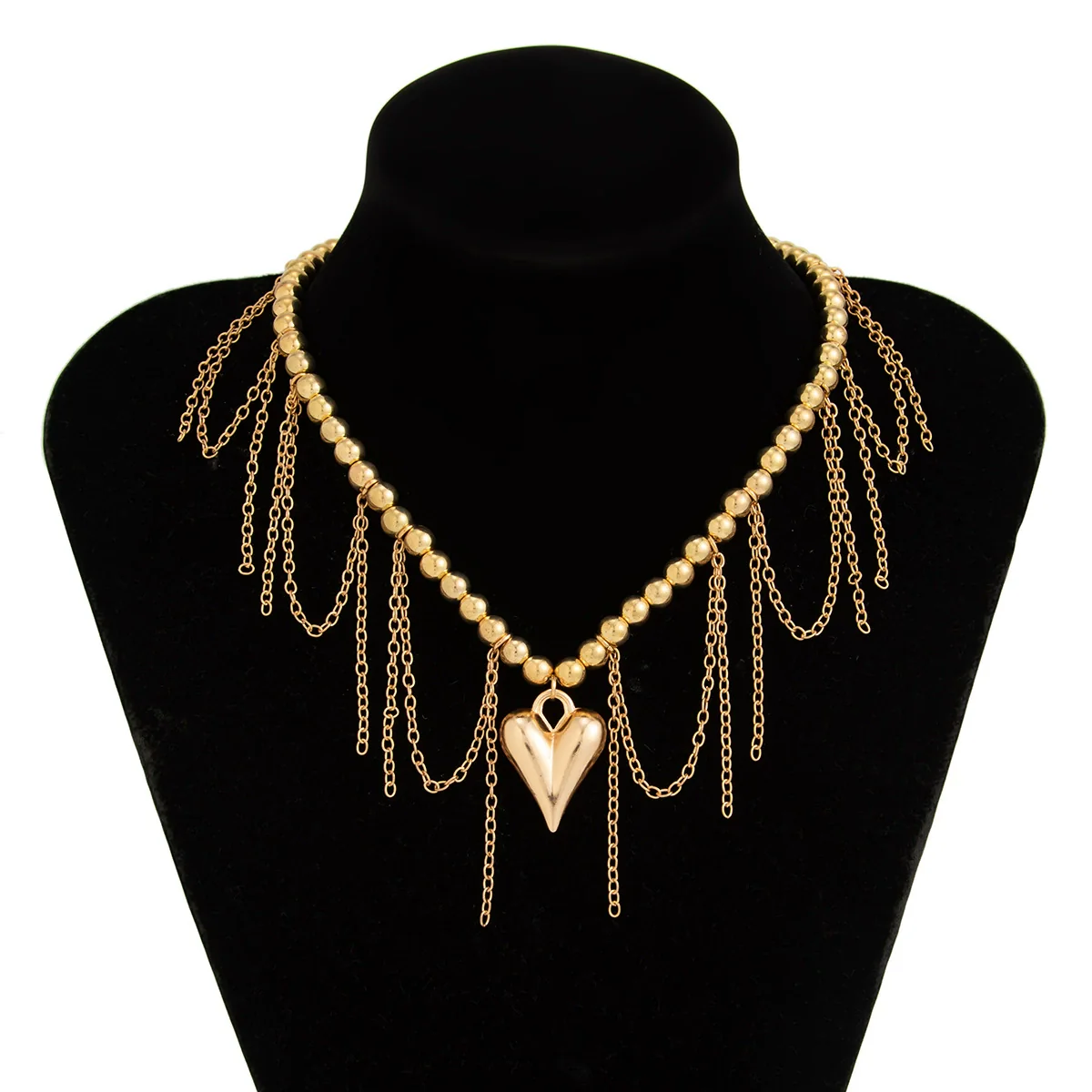 Jewelry Alloy Heart Pendant Necklace Sweet Style Electroplating Clavicle Chain Imitation Pearl Tassel - Image 5