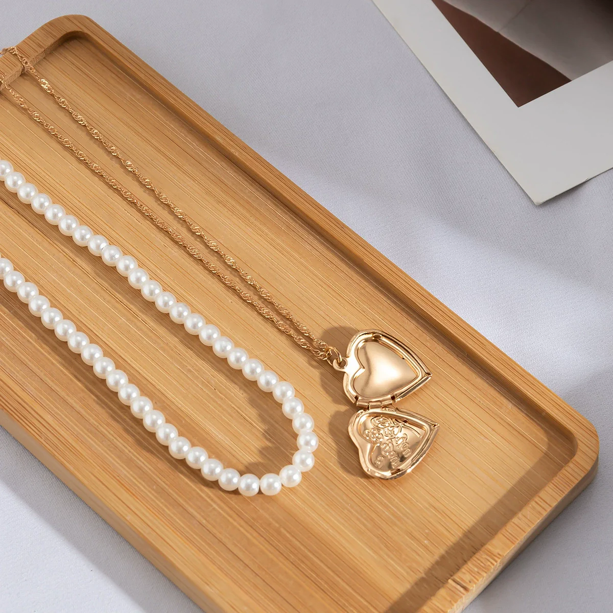 Jewelry Alloy Heart Pendant Pearl Chain Electroplating Sweet Style Women - Image 4
