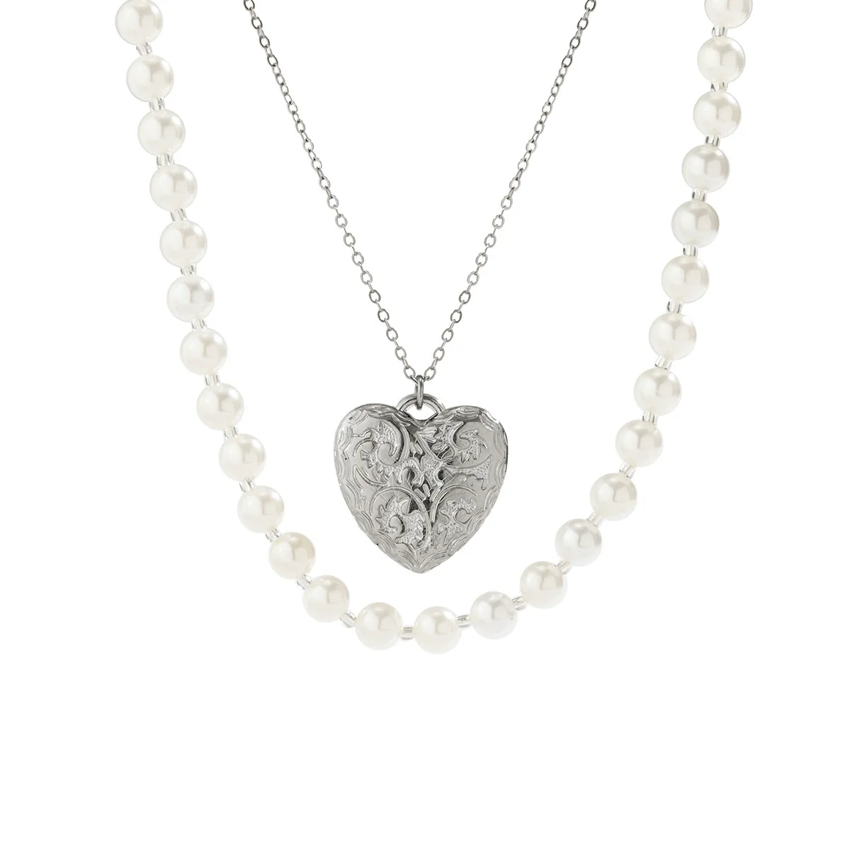 Jewelry Alloy Heart Pendant Pearl Chain Electroplating Sweet Style Women - Image 5