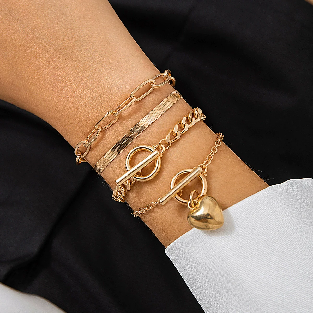 Jewelry Alloy Heart Shape Pendant Bracelet Hip Hop Punk Metal Style Electroplated