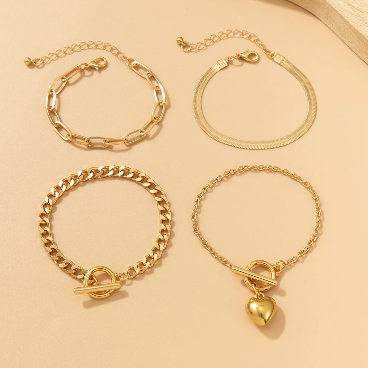 Jewelry Alloy Heart Shape Pendant Bracelet Hip Hop Punk Metal Style Electroplated - Image 4
