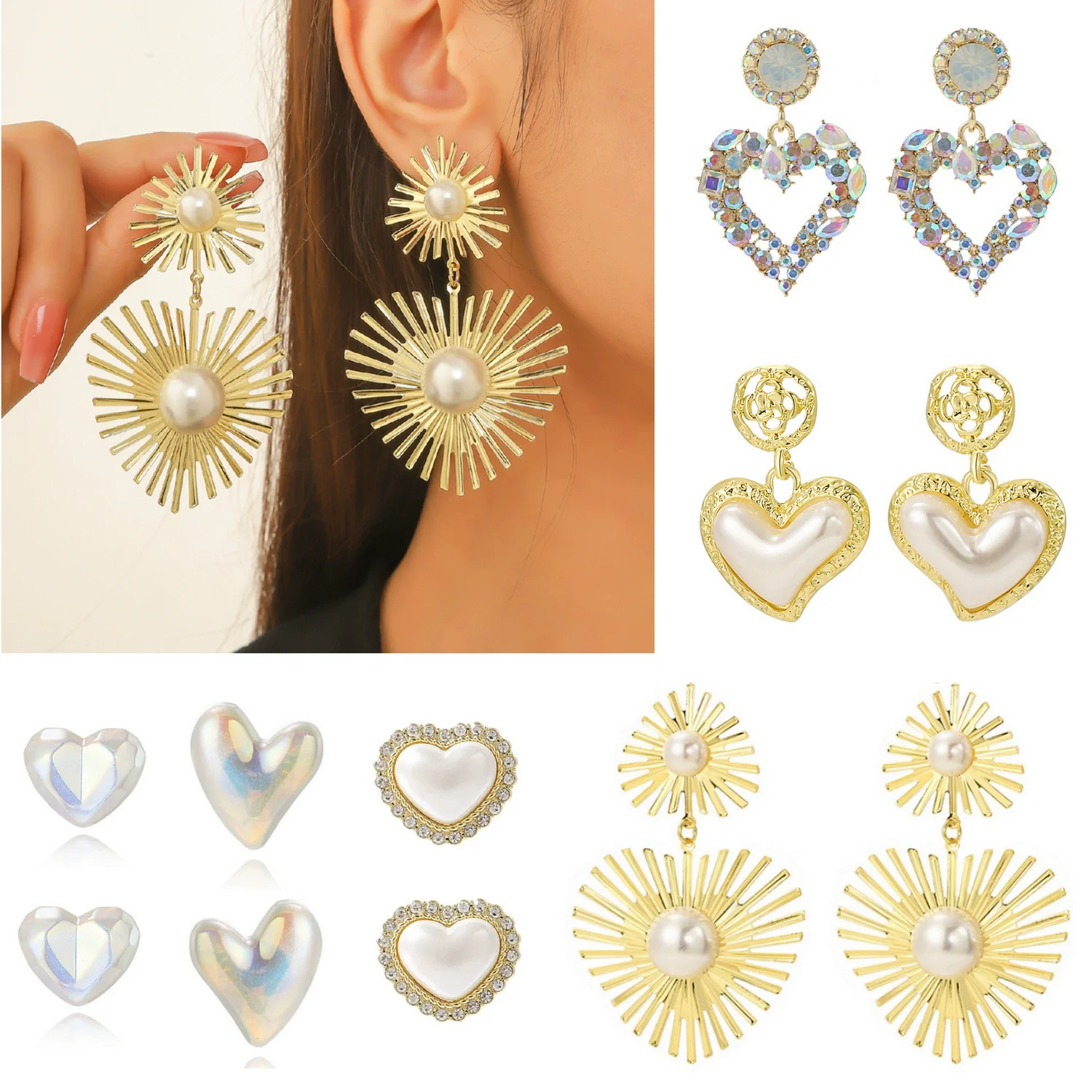 Jewelry Alloy Heart Shaped Exaggerated Baroque Pearl Women's Earrings