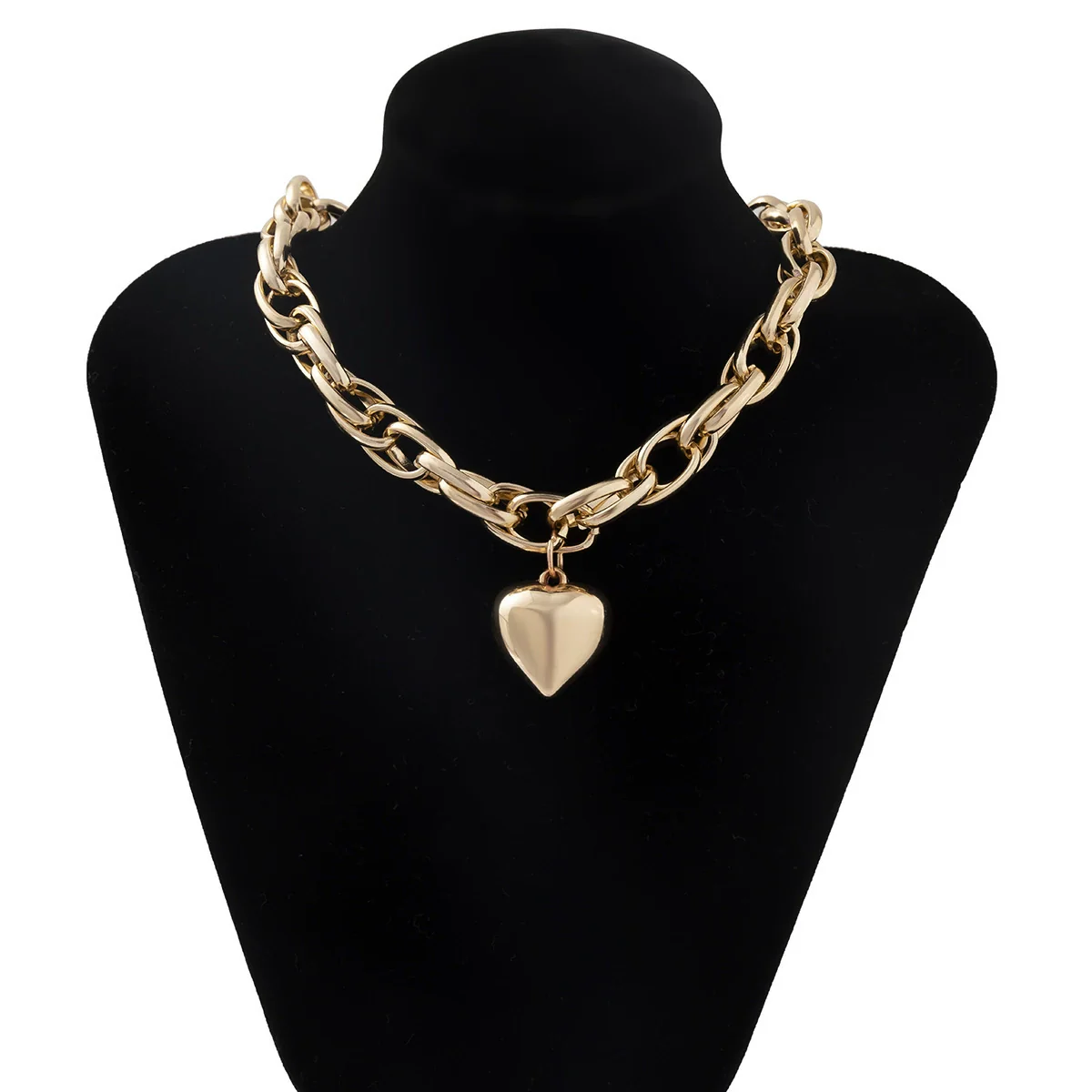 Jewelry Alloy Heart Shaped Pendant Cross Chain Necklace With Geometric Pattern And Electroplating Treatment For Women - Image 6