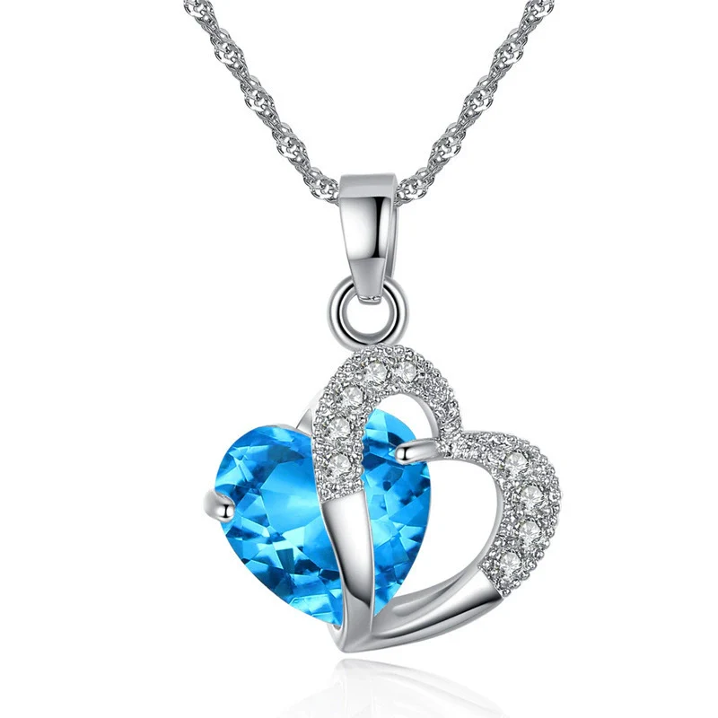 Jewelry Alloy Heartshaped Geometric Blue Purple Crystal Electroplated Clavicle Chain - Image 3