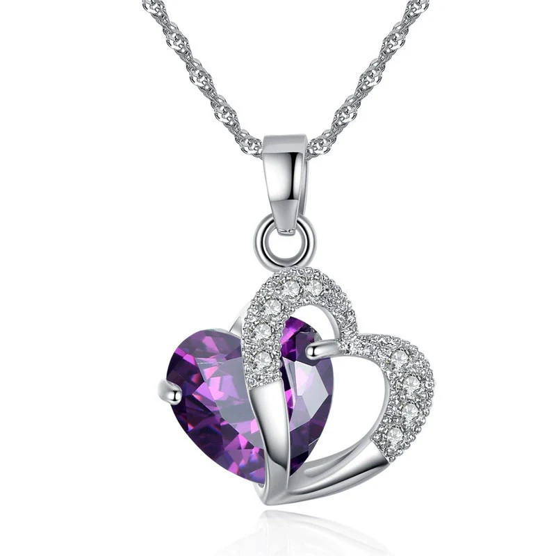 Jewelry Alloy Heartshaped Geometric Blue Purple Crystal Electroplated Clavicle Chain - Image 4