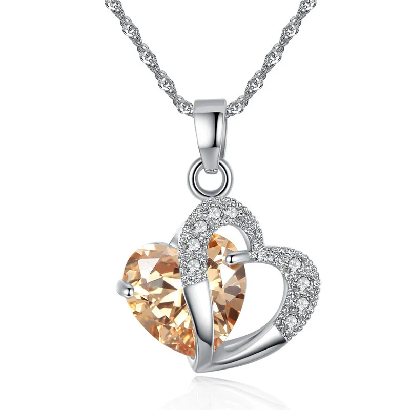 Jewelry Alloy Heartshaped Geometric Blue Purple Crystal Electroplated Clavicle Chain - Image 5