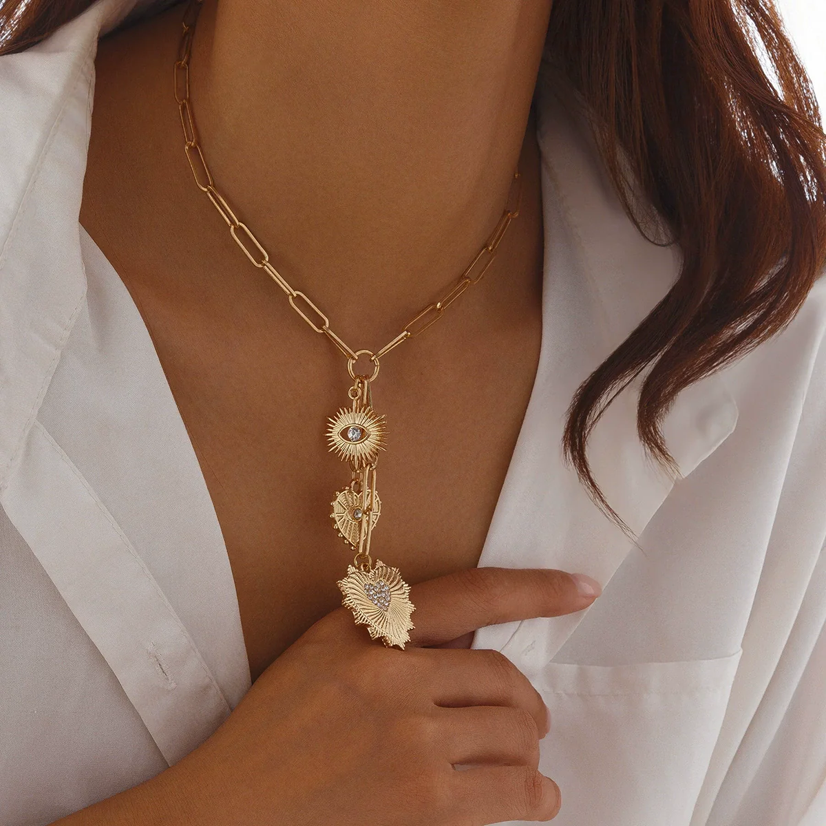 Jewelry Alloy Heartshaped Pendant Clavicle Chain With Zircon And Electroplating For Women - Image 2