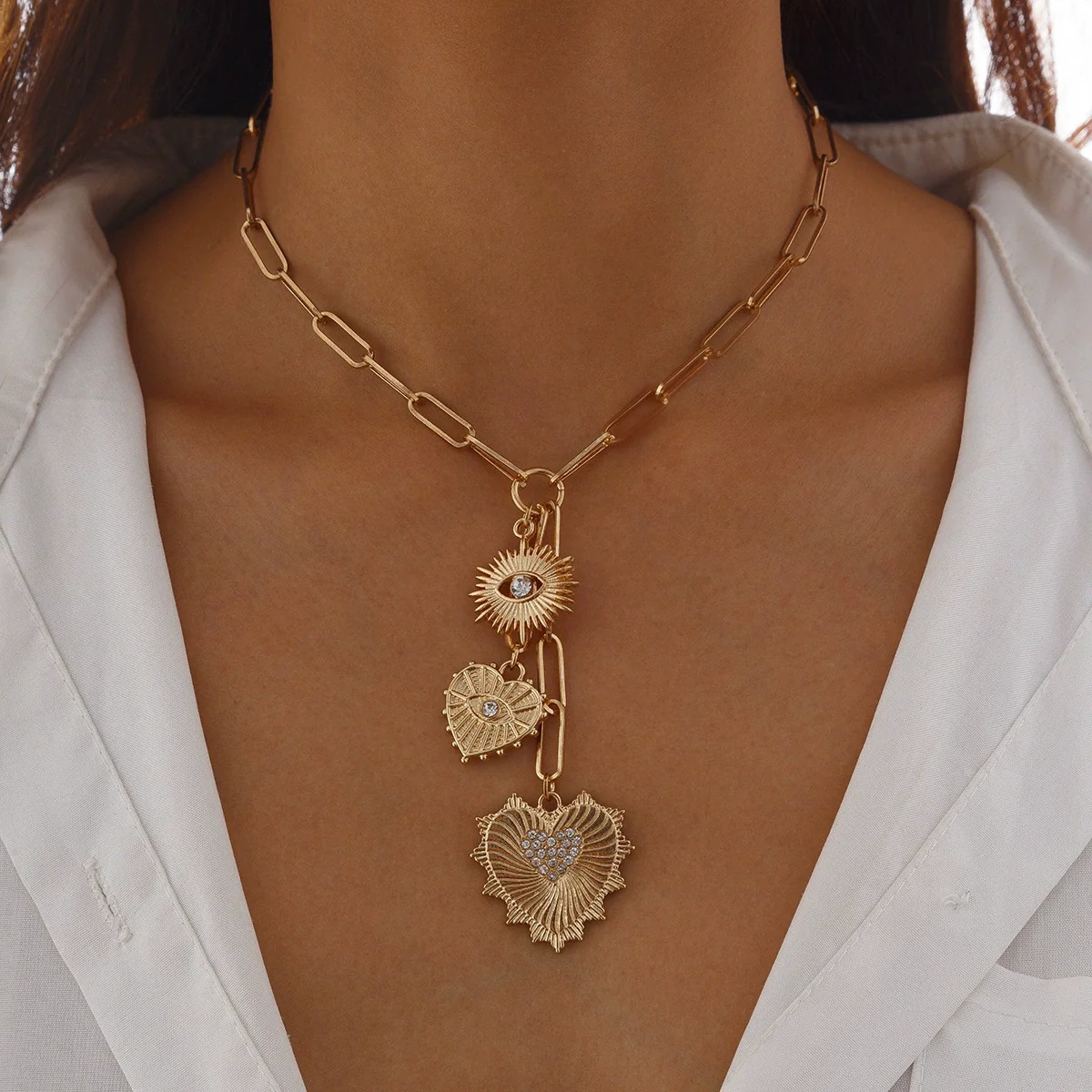 Jewelry Alloy Heartshaped Pendant Clavicle Chain With Zircon And Electroplating For Women - Image 6