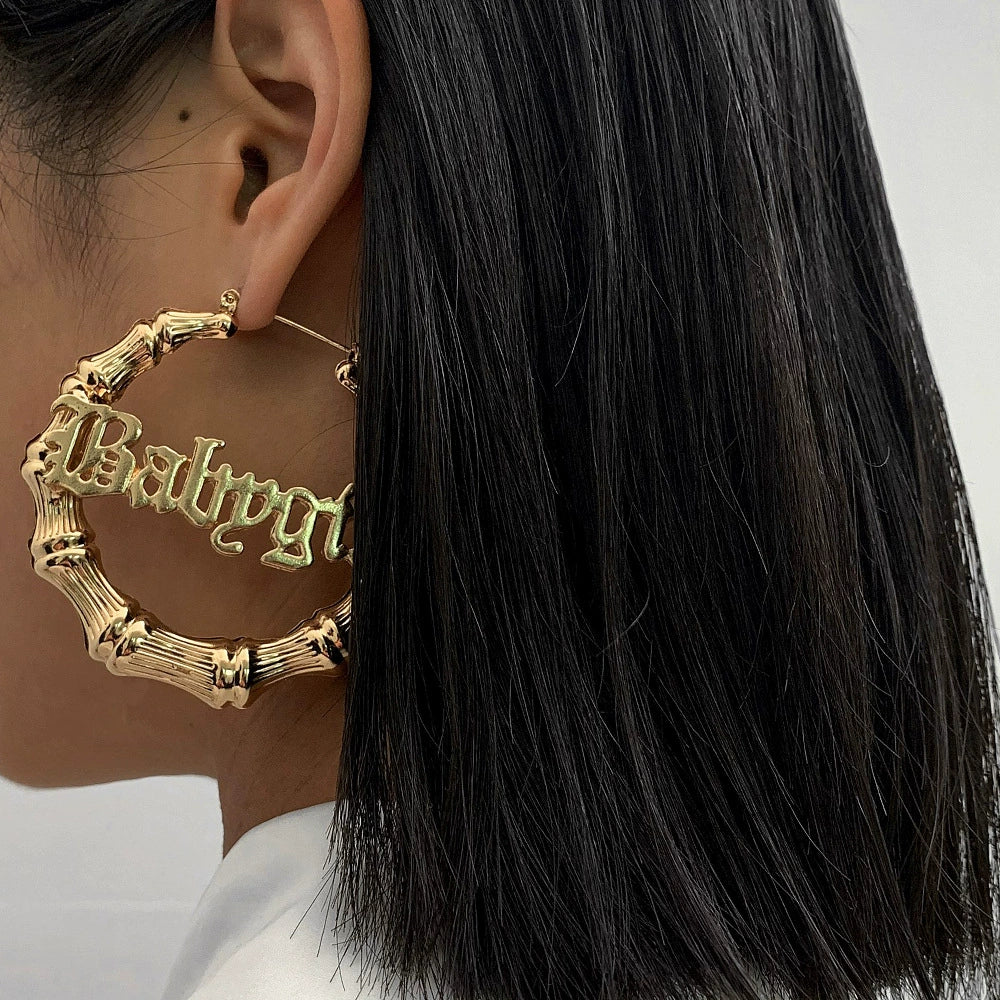 Jewelry Alloy Hiphop Punk Round Bamboo Electroplated Heart Shape Stud Earrings For Women - Image 2
