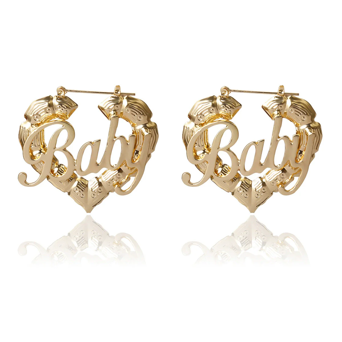 Jewelry Alloy Hiphop Punk Round Bamboo Electroplated Heart Shape Stud Earrings For Women - Image 4
