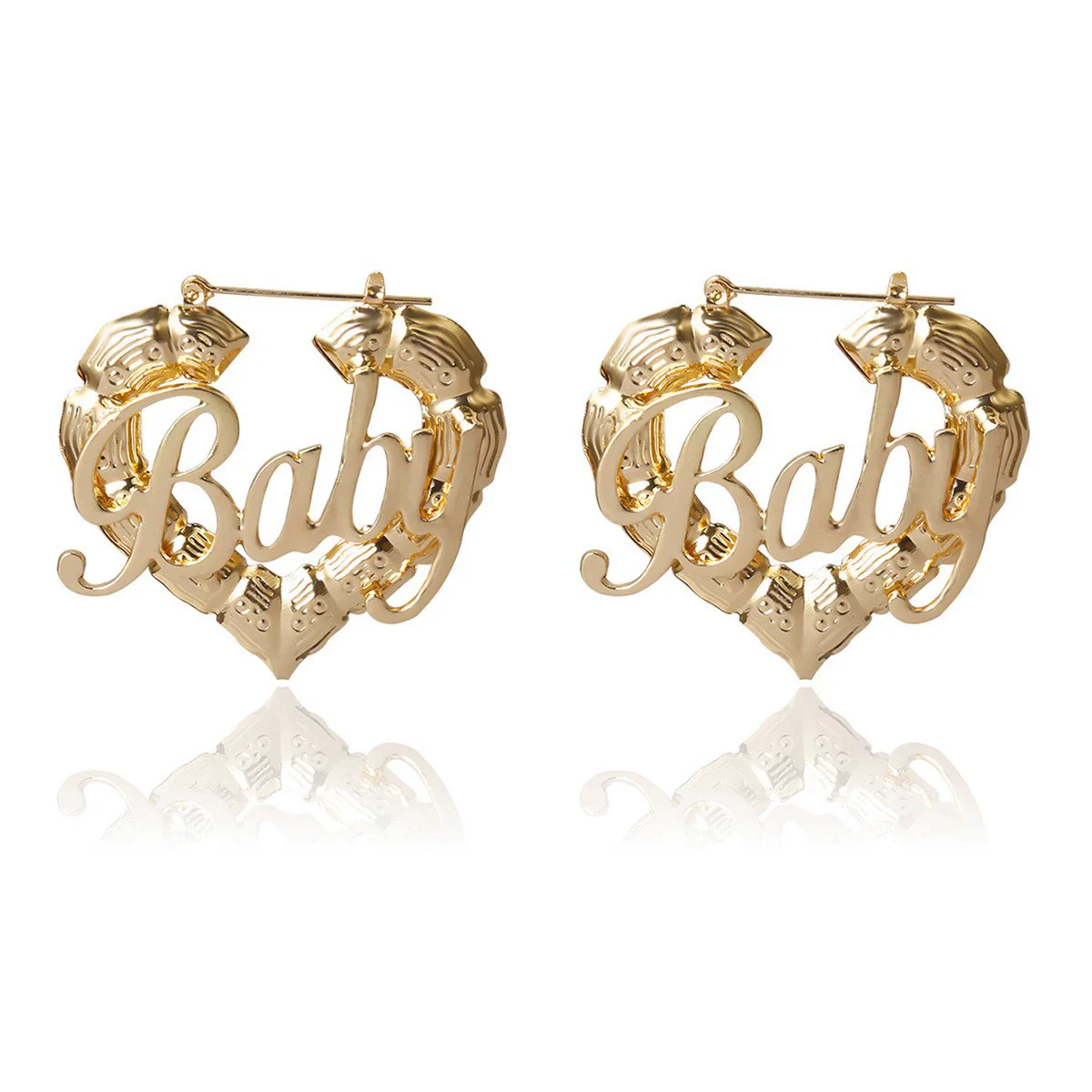 Jewelry Alloy Hiphop Punk Round Bamboo Electroplated Heart Shape Stud Earrings For Women - Image 6